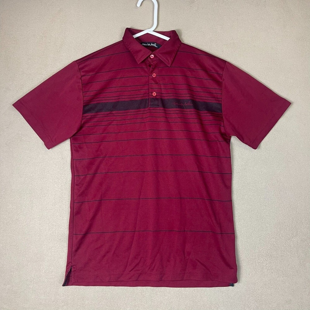 Travis Mathew Polo Shirt‎ Adult Medium Red Striped Logo Golf Preppy Rugby Mens